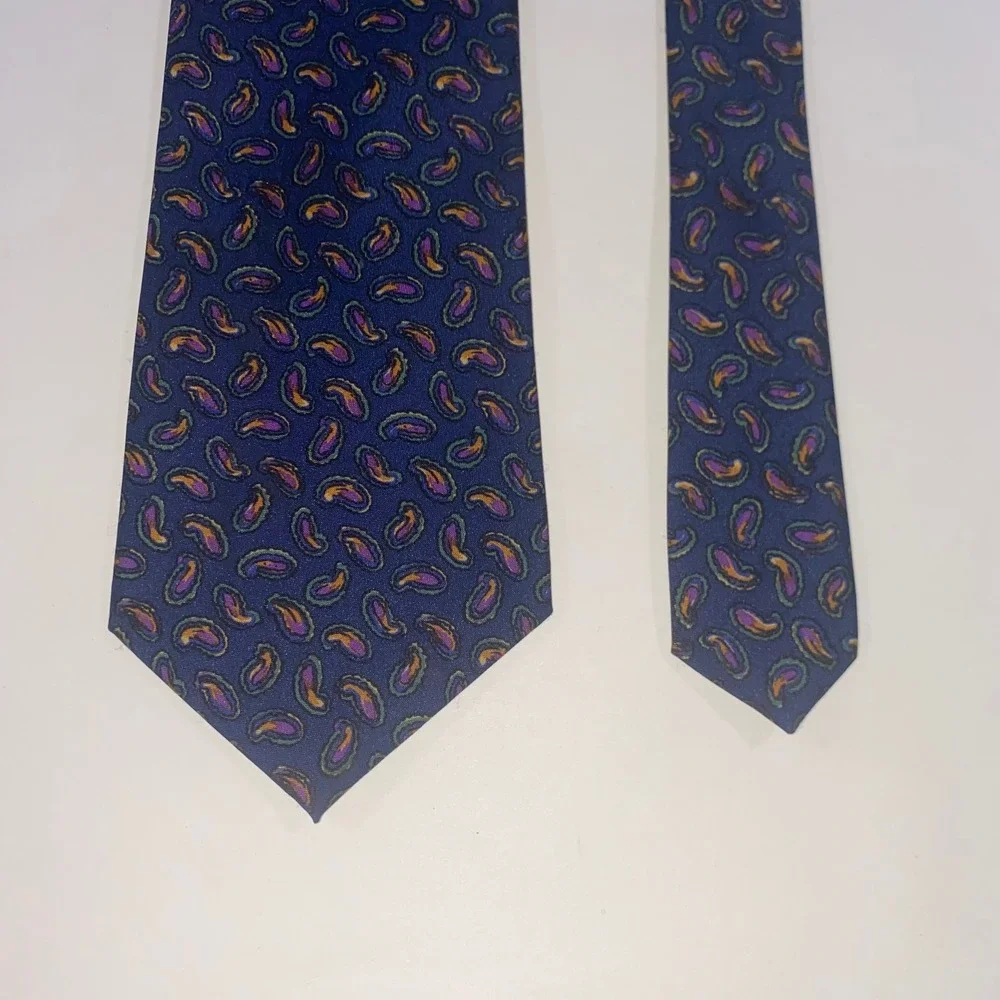 Antonio‎ Calafatano Silk Paisley Necktie Navy Blue Purple Orange Green 2856